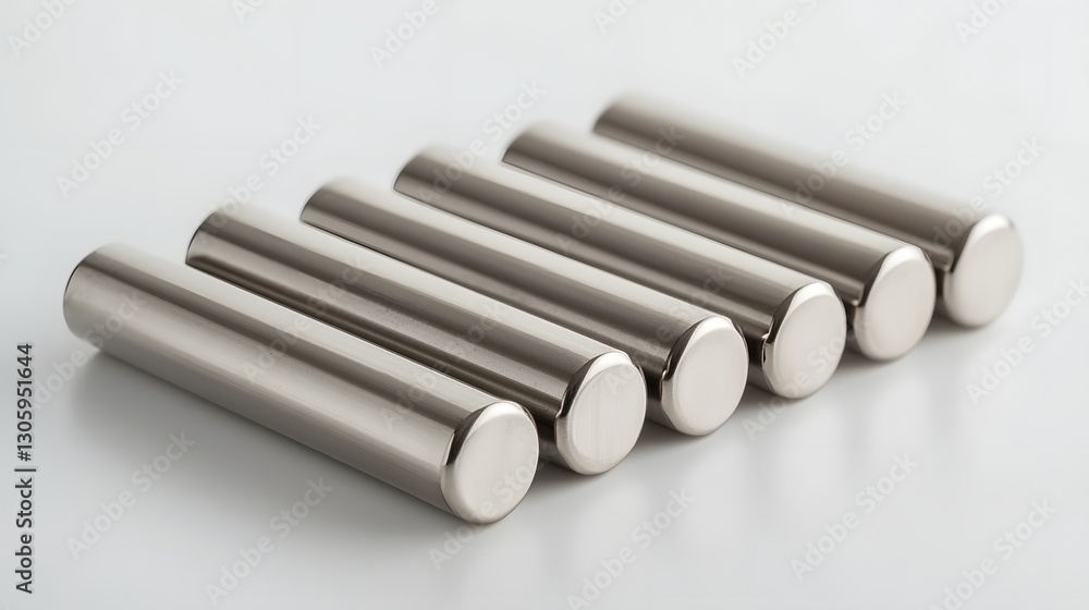 Aufkleber Detailed view of a group of cylindrical bar magnets with smooth metallic finishes precisely aligned in parallel formation  The magnetic objects create an abstract