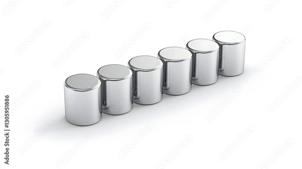 Poster detailed view of aligned cylindrical bar magnets with smooth metallic finishes arranged in parallel 