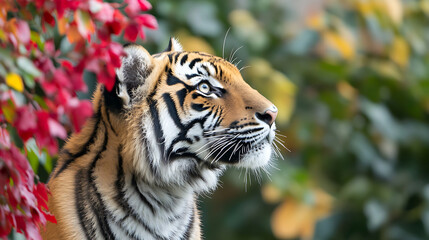 Obraz premium 虎の横顔と緑の背景