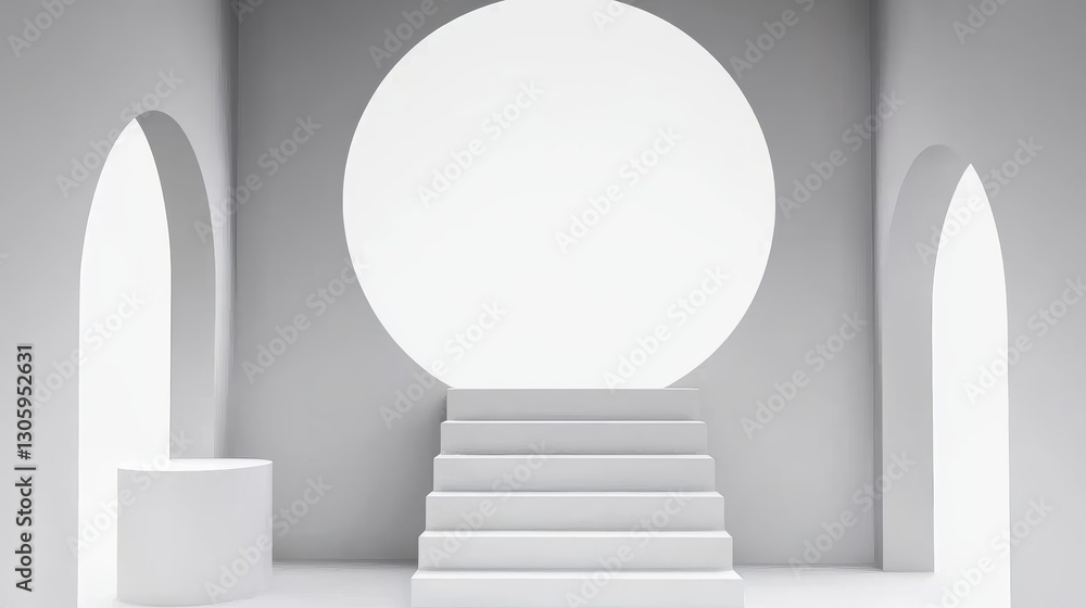 Poster elegant circular stage design minimalist space 3d render modern architecture studio viewpoint creati