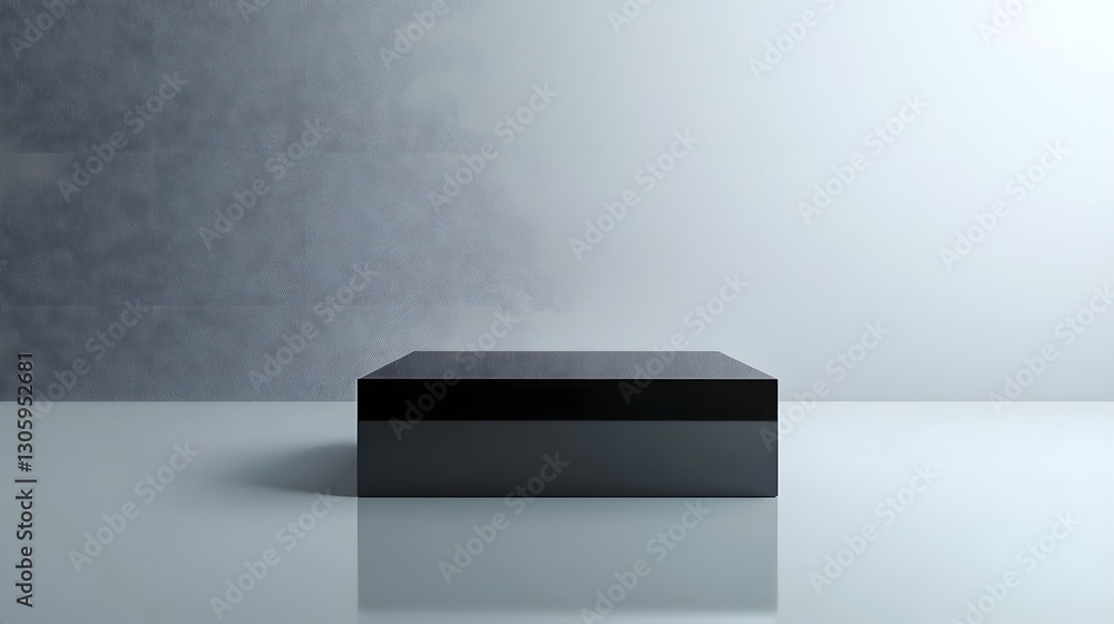 Poster Glossy Black Cubic Object with Smooth Reflective Surface Staged in a Serene and Minimalist Studio Environment  3D Render of a Geometric Modern and Sophisticated Design Piece