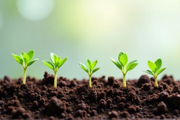 Naklejka premium New growth, thriving seedlings in rich soil, symbolizing environmental preservation and sustainable development