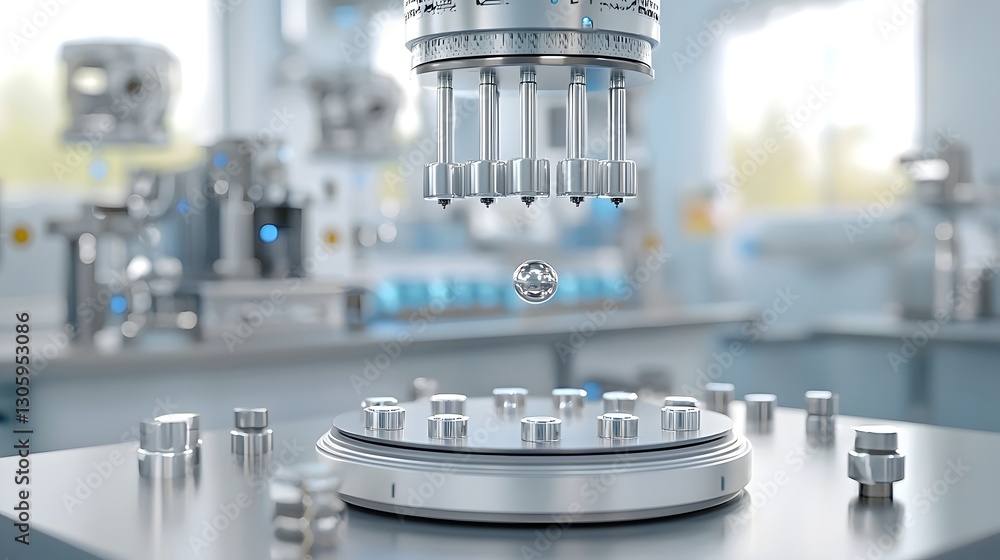 Poster high detail view of magnets levitating small metallic objects in a futuristic scientific research an