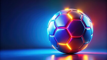 Naklejka premium Abstract glowing neon colored soccer ball over blue background , Abstract concept, Soccer ball on blue background