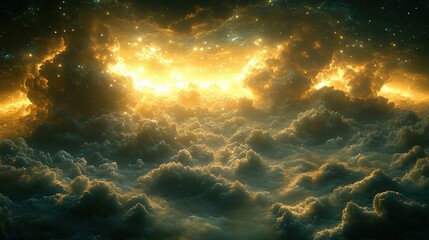 Golden Celestial Cloudscape Above the Heavens