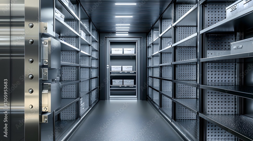 Aufkleber image of empty shelves inside a personal safe emphasizing the concept of financial emptiness and lack of assets or valuable possessions stored within