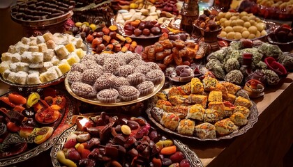 お祝い家族の食事。伝統的なラマダン料理