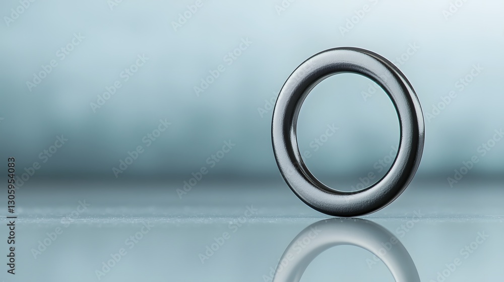 Poster matte black ring magnet placed on a reflective surface creating a minimalist and elegant design the 