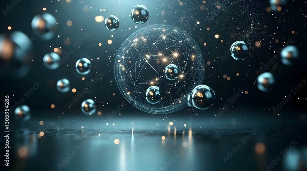 Poster mesmerizing abstract close up of magnetic spheres forming a captivating geometric pattern floating e