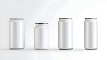 photo of matte white aluminum cans with a sleek modern silhouette and no branding perfect for product mockups packaging designs and marketing presentations