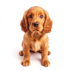 Adorable Golden Cocker Spaniel Puppy Sitting on a White Background