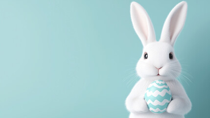Fototapeta premium Cute Easter bunny holding colorful eggs - holiday illustration