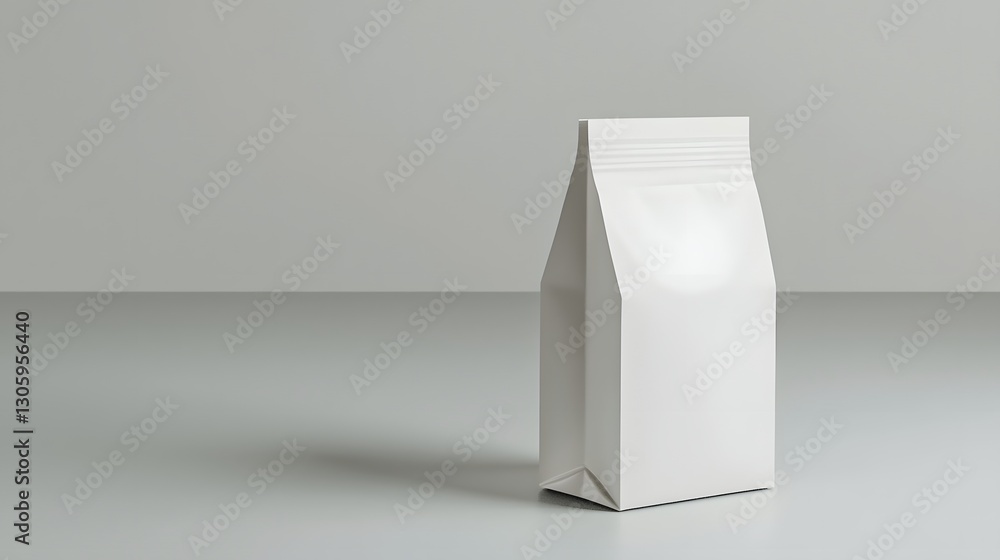 Poster 3D rendering of a frosted plastic refill bag with a sleek minimalist design and no visible branding or markings  The bag has a modern