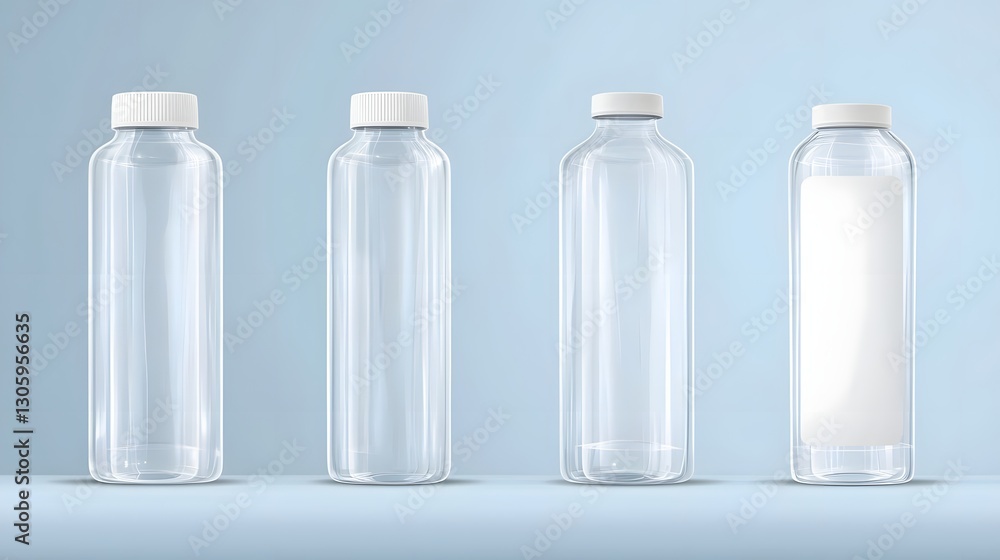 Poster 3d rendering of a transparent plastic water bottle with a smooth body and blank white cap against a 