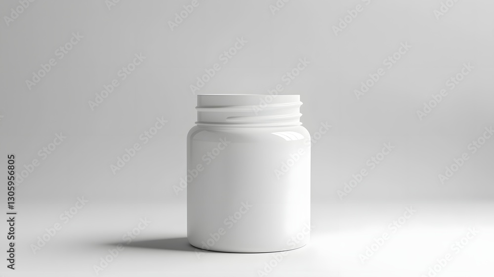Poster a clean smooth and minimalist white plastic cream jar or container perfect for displaying or showcas