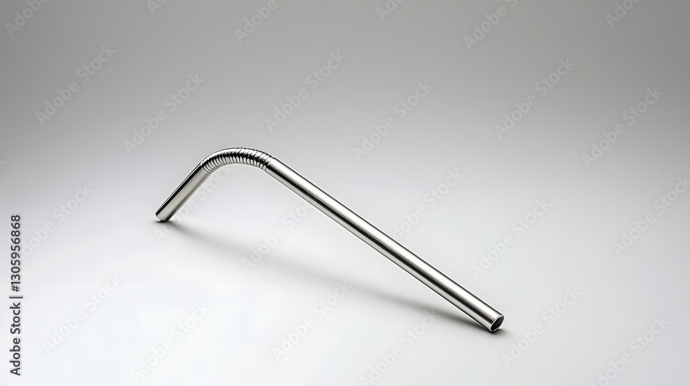 Poster A close up view of a single stainless steel reusable straw with a matte finish elegantly floating on a light gray background  The simple