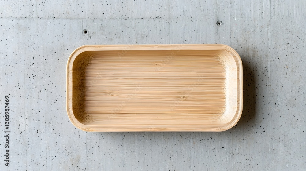 Aufkleber a photo of a bamboo fiber food tray with a clean organic shape placed on a neutral toned surface cre