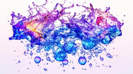 Vibrant Water Splash  Abstract Blue Purple Liquid Explosion  Bubbles  Drops  Design