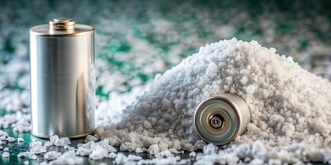 Close-up of lithium minerals with electric vehicle battery in the background, detail, earth,  detail, earth