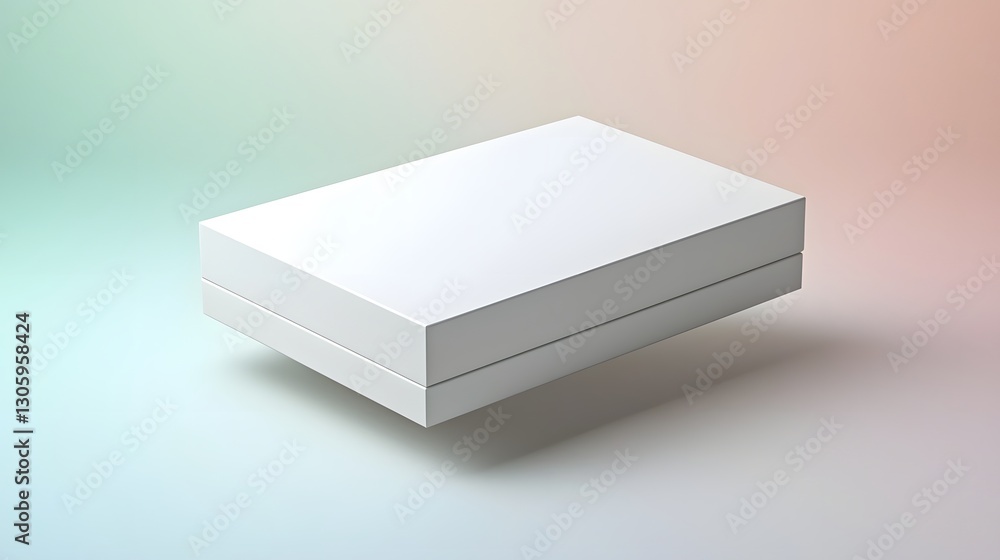 Poster a photo of a minimalist white pie box with a sleek and clean design floating on a soft pastel colore