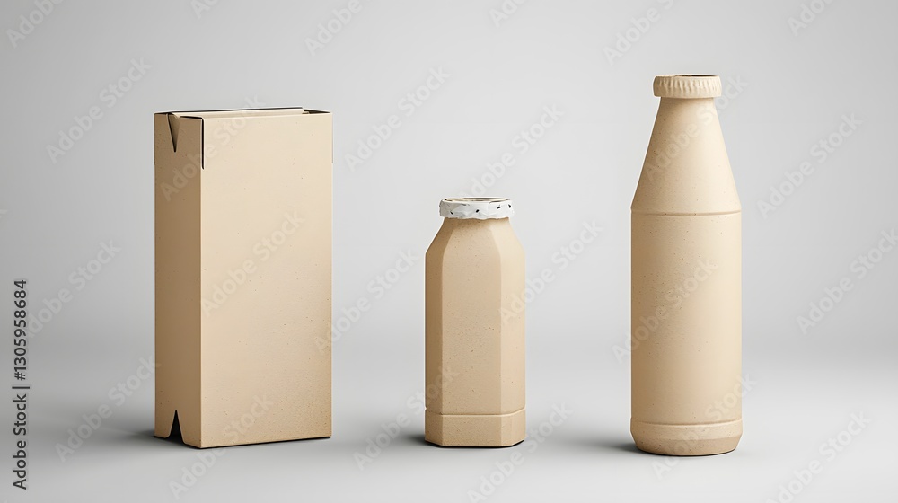 Poster a photo of a recycled paper carton bottle with a minimalist design emphasizing the concept of sustai