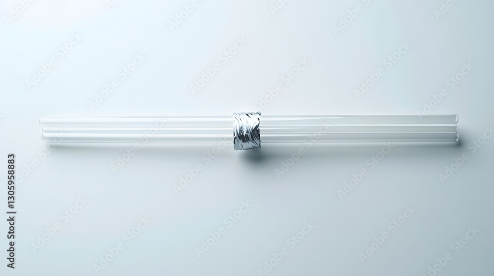 Poster a photo of a transparent plastic straw encased in a minimalist wrapper sealed on both ends and isola