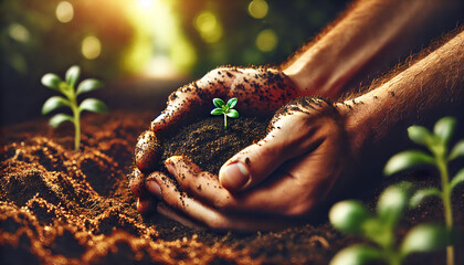 Close-Up of Hands Planting a Green Seedling in Soil 
