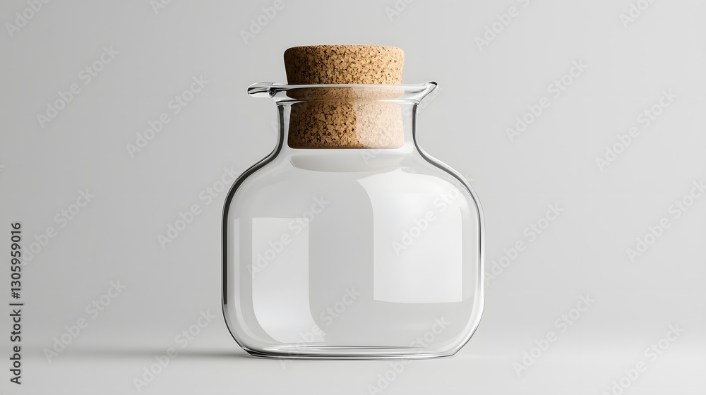 Poster a photo of an elegant curved glass jar with a cork stopper emphasizing a smooth organic silhouette a