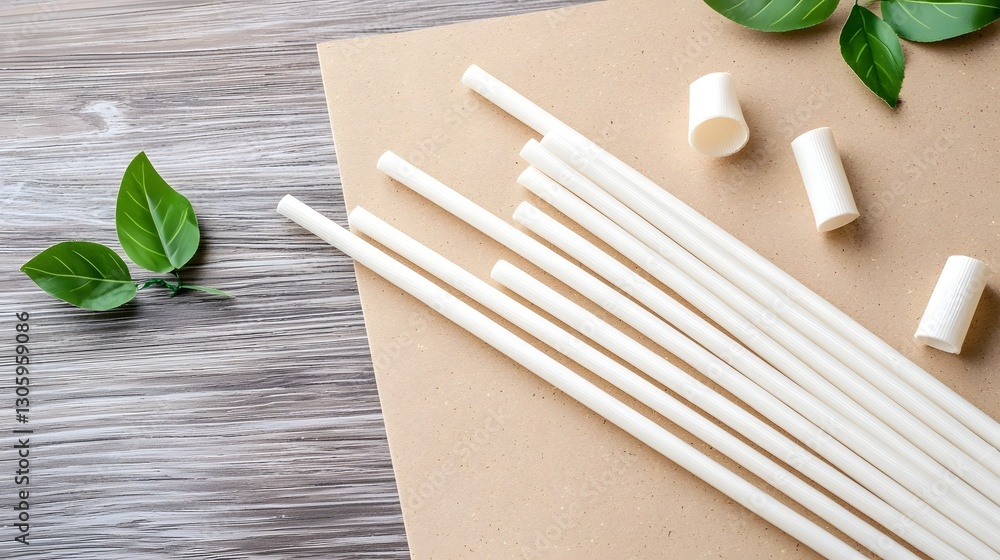 Poster a photo showcasing a biodegradable pla straw with a soft natural texture displayed on an eco friendl