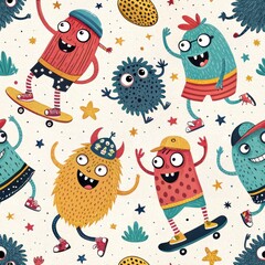 Naklejka premium Seamless Celebration of Fun Characters and Whimsical Patterns in Digital Art