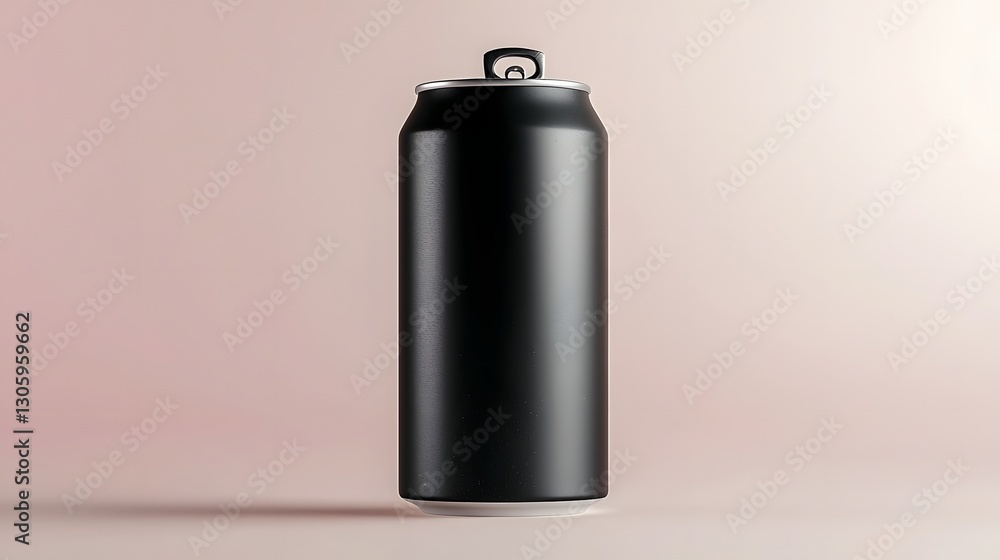 Poster A photograph of a slim matte black energy drink can with a glossy metallic pull tab isolated on a gradient background  The can has a minimalist modern design with a clean sophisticated aesthetic
