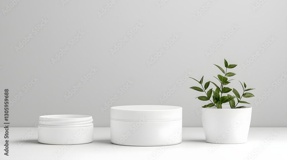 Poster A photograph of a white plastic cream jar or cosmetic container with a clean smooth surface and no design or branding  The jar is placed on a plain background