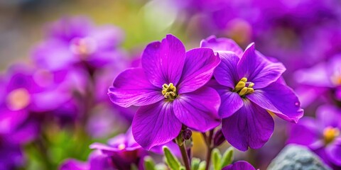 Close-up of a vibrant purple alpine wallflower in bloom, garden flowers