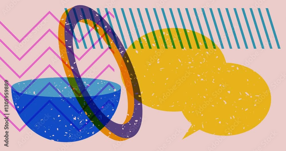 Poster risograph speech bubble with geometric shapes animation. moving object in trendy riso graph design v