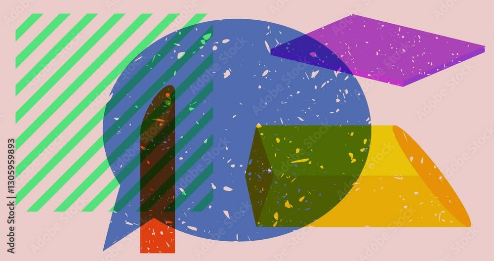 Poster risograph speech bubble with geometric shapes animation. moving object in trendy riso graph design v