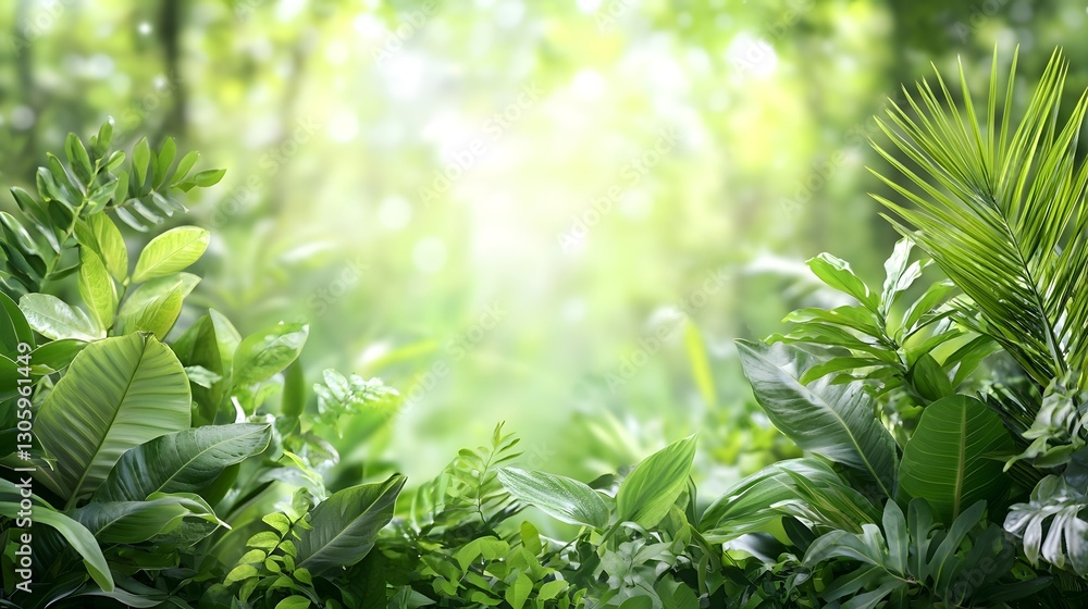 Aufkleber Artful bokeh effect with lush verdant greenery softly fading into a blurred hazy background  Defocused leaves and foliage create a serene tranquil atmosphere with a dreamy ethereal