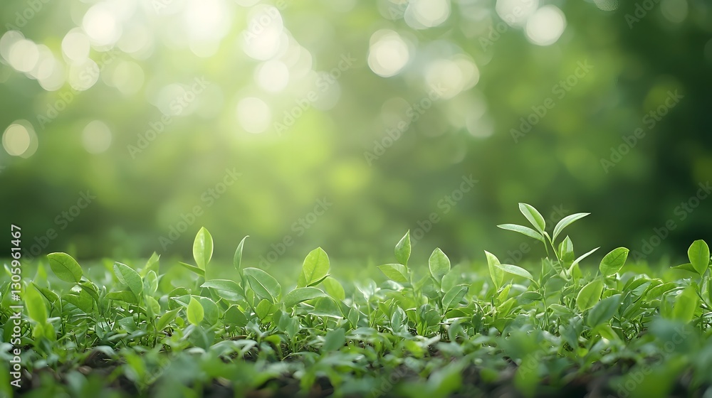 Aufkleber Artful bokeh effect with lush vibrant greenery softly fading into the background creating a serene peaceful and natural ambience  The soft focus and blurred elements add an elegant dreamy