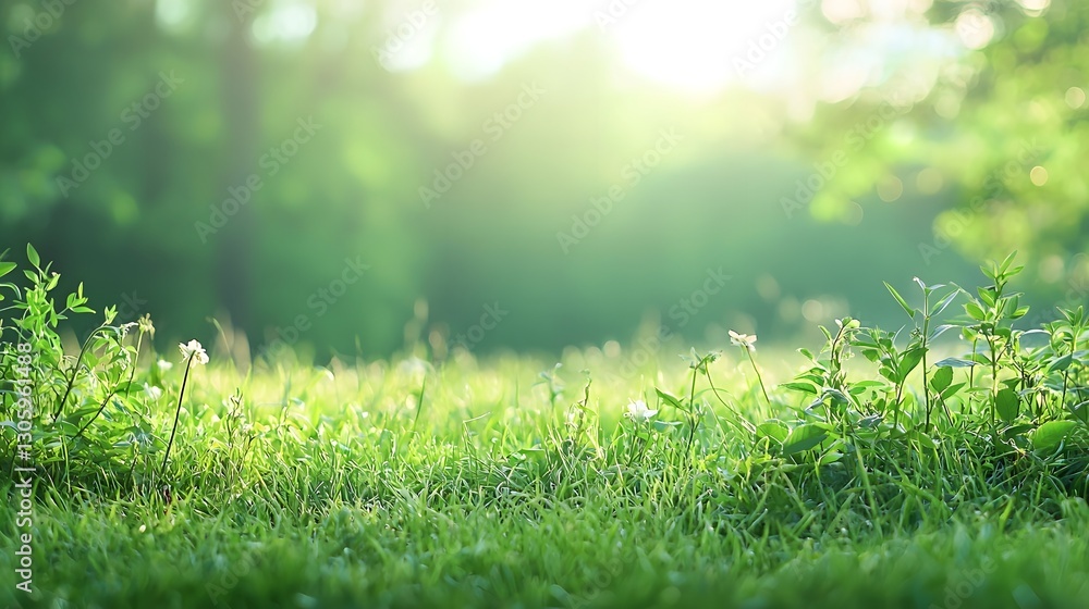 Aufkleber artful bokeh effect with lush vibrant greenery softly fading into the blurred peaceful background