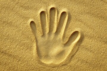 Hand texture design illustrating the intricate details of a handprint in sand, evoking a sense of touch and warmth.