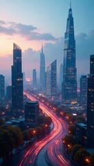 Fototapeta premium Hi-tech digital city skyline with buildings and futuristic infrastructure, skyline, innovation