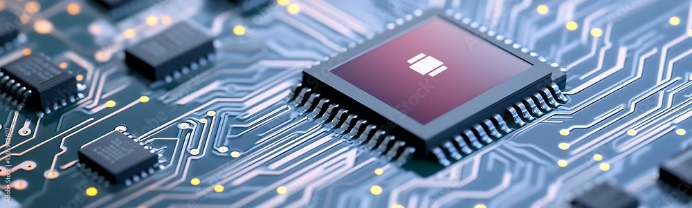 Poster Close-up macro image of a smart energy chip, showcasing intricate details and embedded technology.
