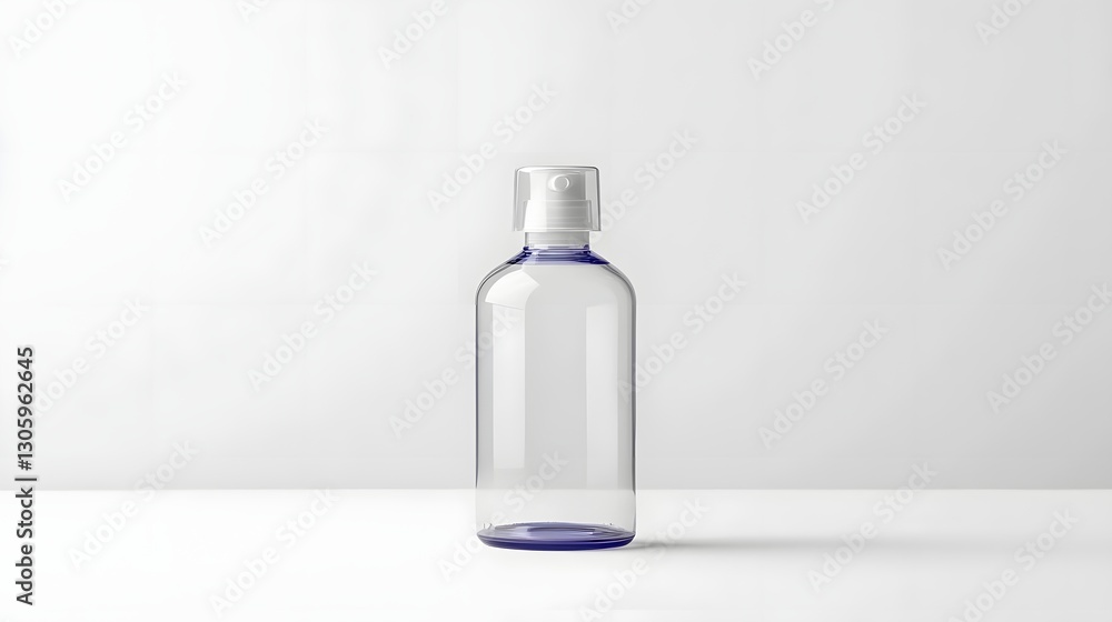 Aufkleber clear plastic shampoo bottle with flip top cap and no markings on plain white background minimal and