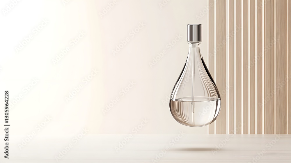 Aufkleber elegant and minimalist teardrop shaped glass bottle with a sleek silver screw cap floating on a cris