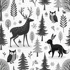 Seamless Woodland Wildlife Pattern Forest Digital Art Nature Aesthetic
