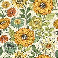 Vibrant Floral Digital Art Seamless Nature Pattern with Top View Aesthetic Appeal