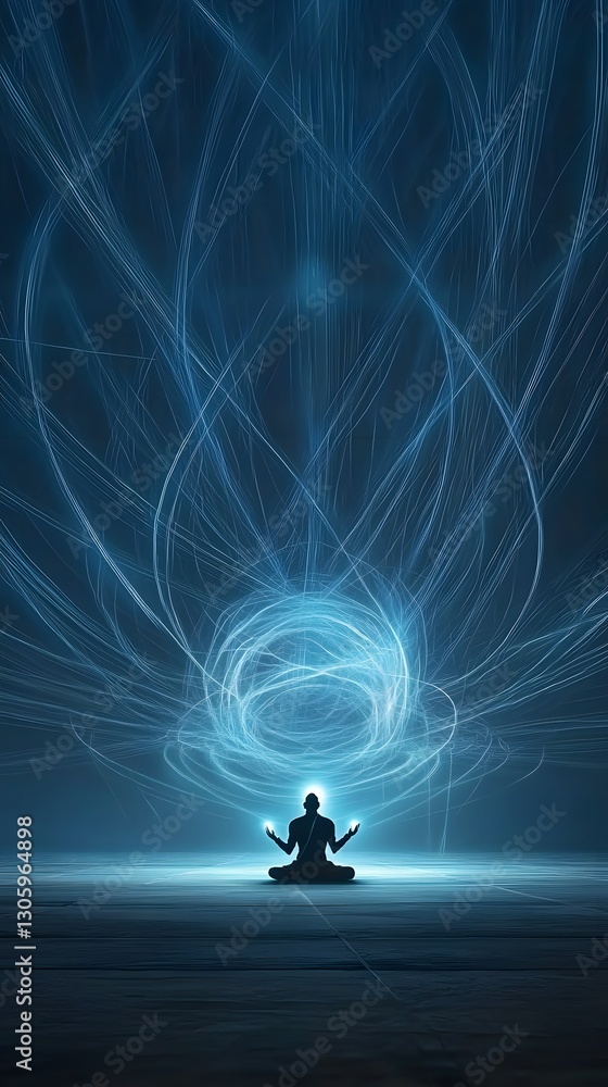 Poster Ethereal Light of Cosmic Meditation   Rendering of Brahma Creating the Universe with Luminous Energy Emanating from His Hands
