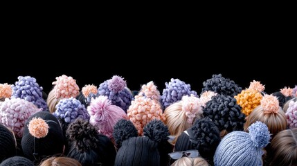 Colorful Pom Pom Beanies  Winter Hats  Fashion Accessory Background