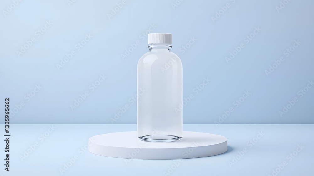 Aufkleber frosted glass flask bottle with a slim neck and matte white cap showcased in a modern minimal studio