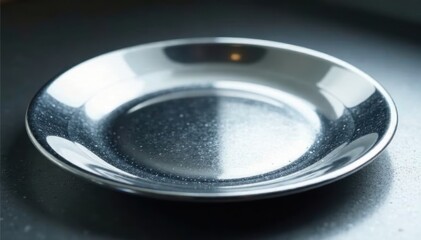 Highly polished silver plate reflecting light, displaying a mirror-like finish, material, high resolution, clean