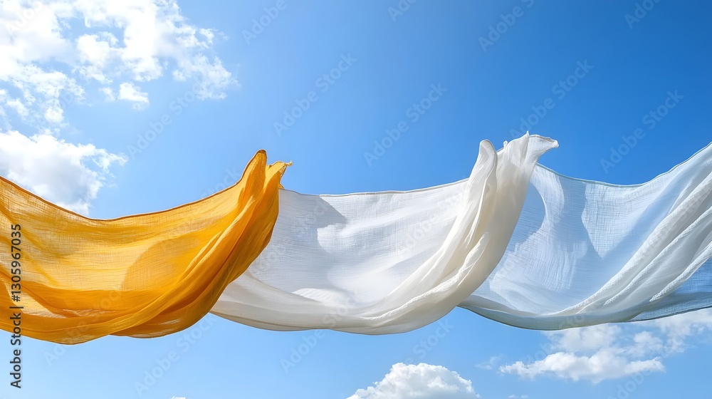Aufkleber lightweight summer scarves in airy flowing motions as they flutter and dance in the warm gentle bree